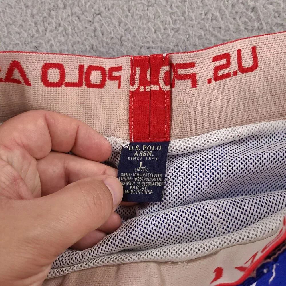 US Polo Assn Board Swim Shorts Boys Large 14/16 Blue USPA3 Champions Lined‎